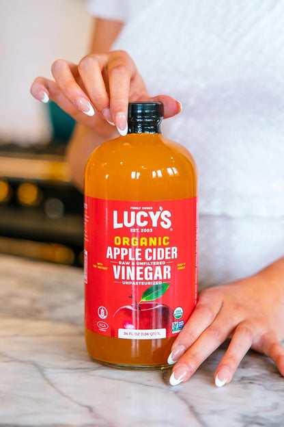Lucy's Family Owned - 34oz. GLASS BOTTLE (2-Pack) Organic, With the Mother, Apple Cider Vinegar, Unfiltered, Unpasteurized, Raw, and NonGMO