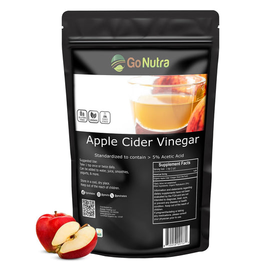 Go Nutra Apple Cider Vinegar Powder Organic 8oz. Natural ACV 5% Acetic Acid Apple Cider Powder for Cooking, Skincare & More