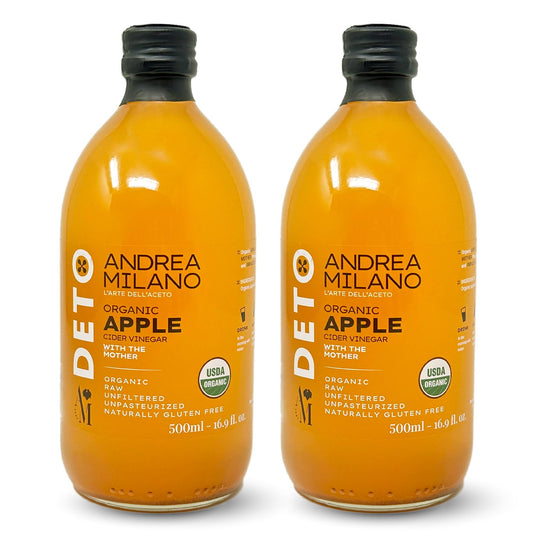 Andrea Milano Organic Apple Cider Vinegar, 2 Bottles – Raw Italian Natural Vinegar with the Mother, Unfiltered, Unpasteurized, Non-GMO, Vegan, Bulk, Glass Bottle