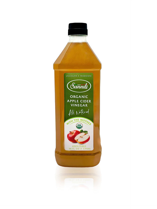 Sanniti Organic Apple Cider Vinegar Unfiltered All Natural with the Mother, 34 Fl Oz (1 Liter)
