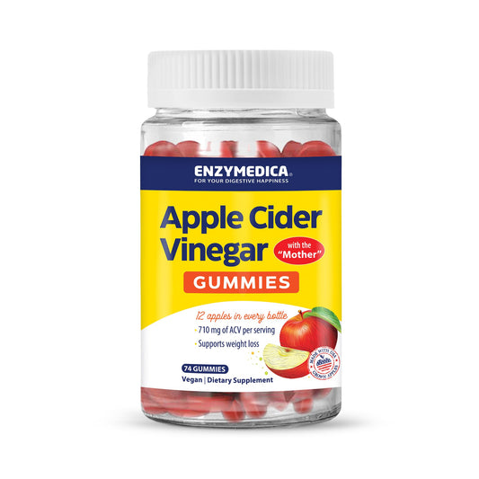 Enzymedica Apple Cider Vinegar Supplement for Women & Men - Apple Cider Vinegar Gummies with Mother, 1000 mcg Vitamin B12 & 710 mg ACV per Serving, Gut Health & Digestive Support, Vegan - 74 Count