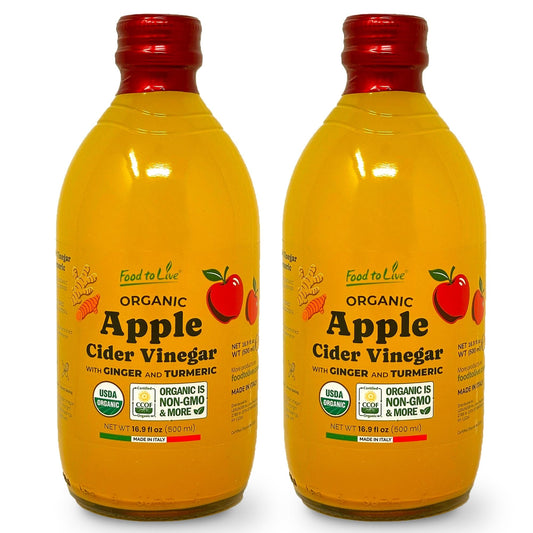 Food To Live Organic Apple Cider Vinegar with Ginger and Turmeric, 500 ml – Raw, Italian, Unfiltered, Unpasteurized, Non-GMO, Vegan, Bulk, Glass Bottle (Pack of 1)
