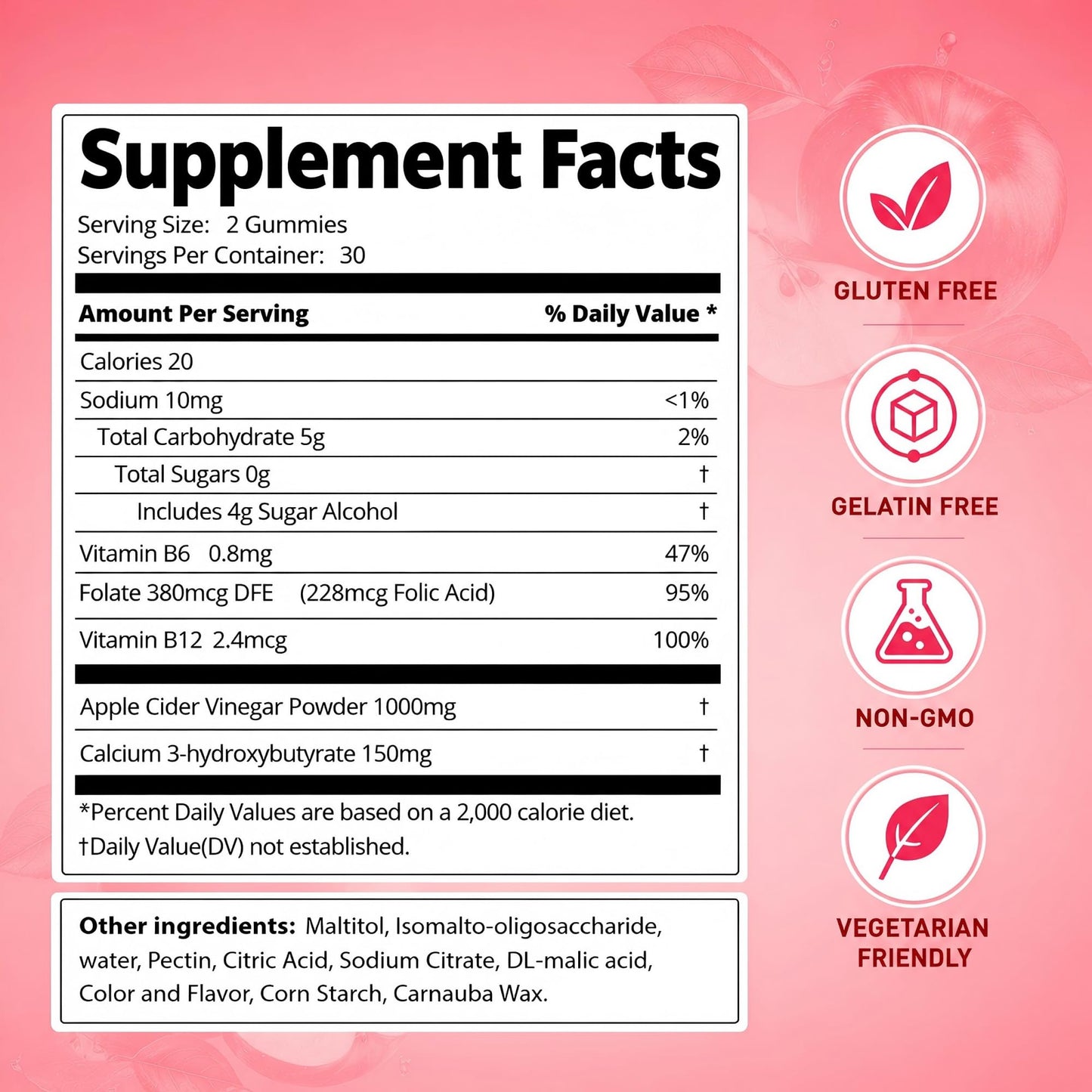 Dreavio Sugar-Free Apple Cider Vinegar Gummies with the Mother – 1,000 mg, 120 Count
