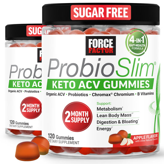 Force Factor ProbioSlim Keto ACV Metabolism Gummies, Organic Apple Cider Vinegar, LactoSpore Probiotics & Prebiotics to Support Digestion, Lean Body Mass, & Immune Health, Apple Flavor, 1 Carb, 120ct