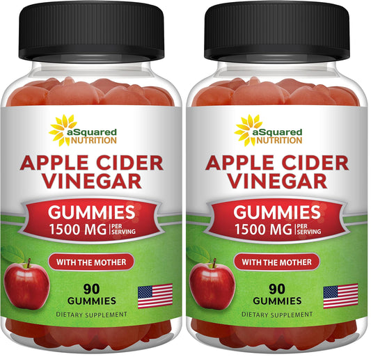 aSquared Nutrition Apple Cider Vinegar Gummies - 1500mg Per Serving - with The Mother - 90 ACV Gummies w/Vitamin B6 & B12, Folic Acid - Vegan Gummy Supplement Alternative to Capsules Pills & Drink
