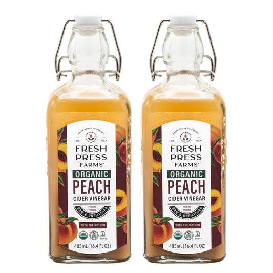 Fresh Press Farms Organic Peach Cider Vinegar with the Mother, 16.4 Fl Oz (Pack of 2), Georgia Grown, Raw, Unfiltered, Certified Whole30, Non-GMO