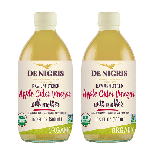 De Nigris Organic Apple Cider Vinegar Raw & Unfiltered 16,9 Oz (Pack of 2) | Apple Cider Vinegar With Mother A Source Of Functional Elements For The Balance Of Metabolism | Organic