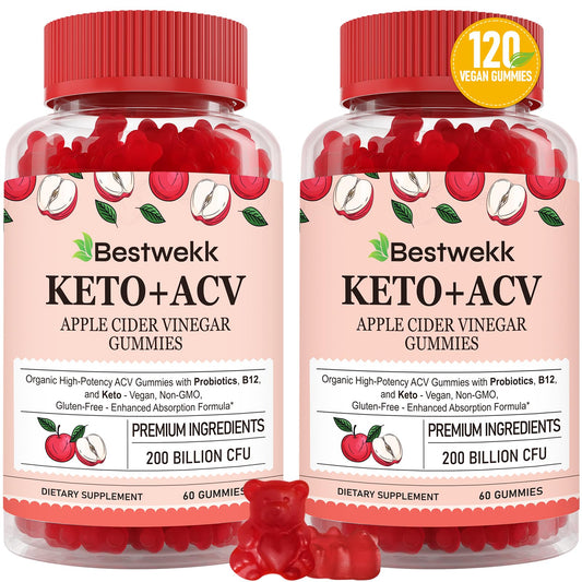 Apple Cider Vinegar Gummies, Max Strength 2000mg ACV Gummy with Probiotics, B12 and Keto Support, For Digestion, Metabolism, Detox, Gut & Immune Health, Gelatin-Free, Non-GMO, 120 keto acv gummies
