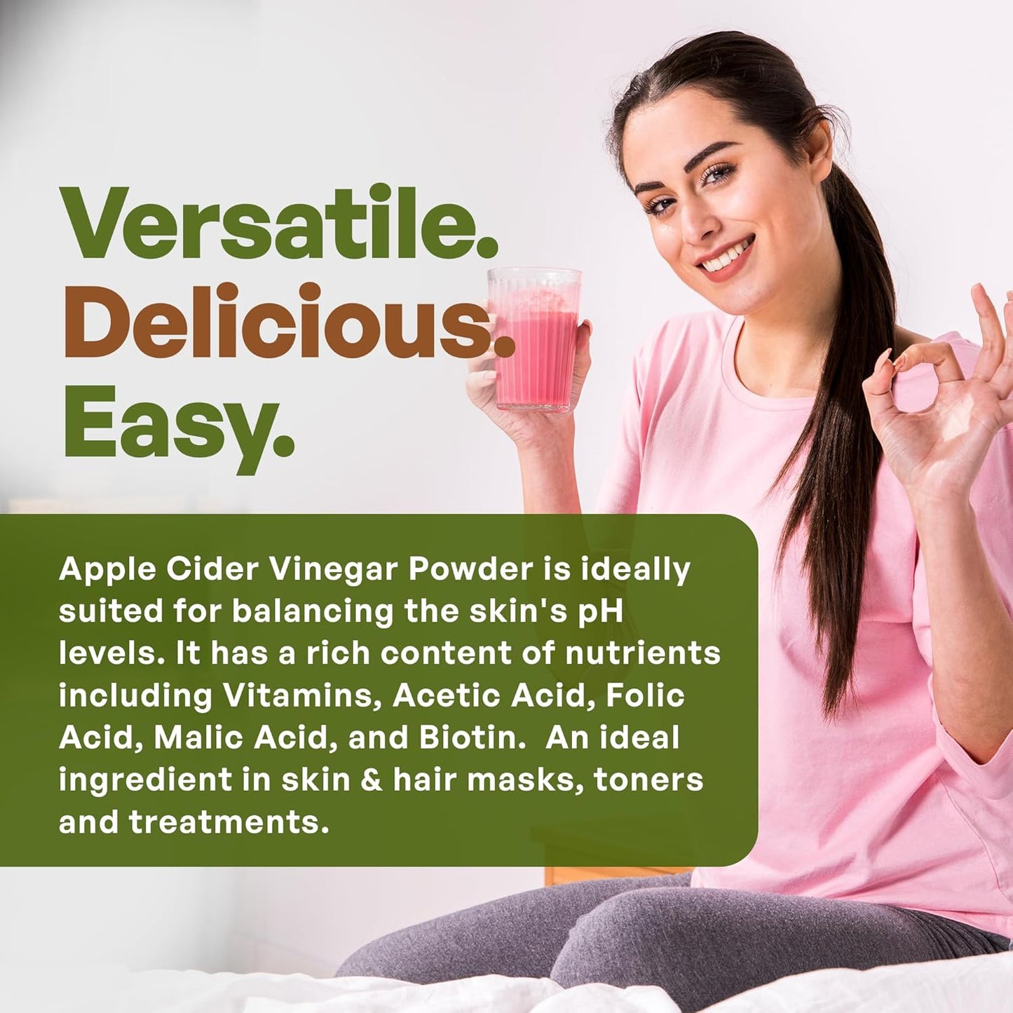 Go Nutra Apple Cider Vinegar Powder Organic 8oz. Natural ACV 5% Acetic Acid Apple Cider Powder for Cooking, Skincare & More