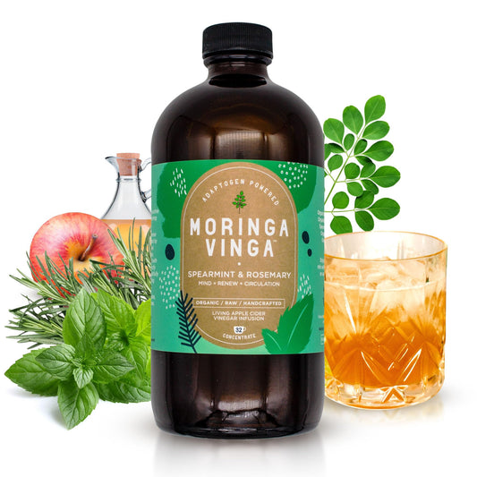 Organic Spearmint & Rosemary Moringa Infusion – Daily Herbal Tonic with Apple Cider Vinegar, Honey | Supports Mental Clarity & Circulation | Non-GMO, 16 oz