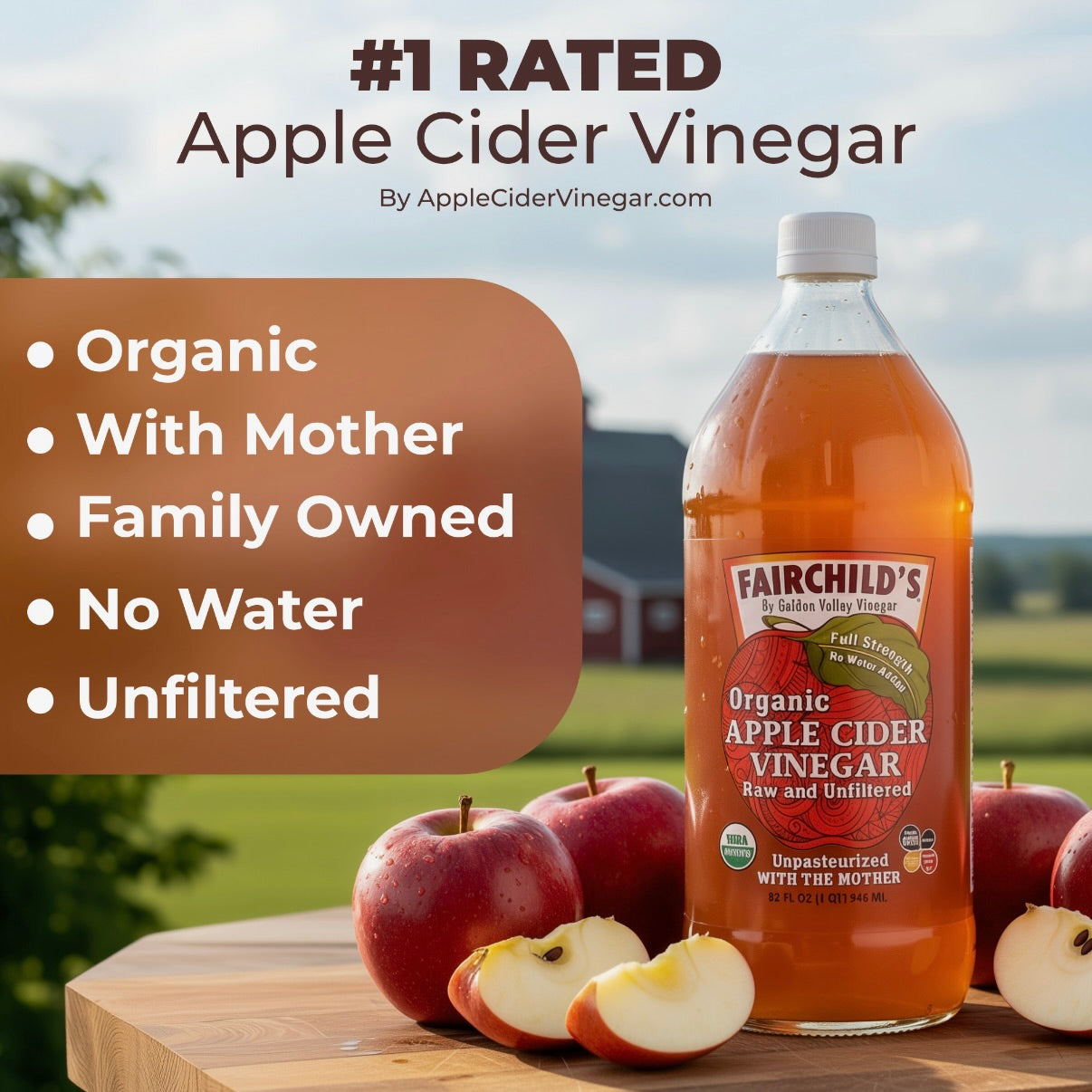 Fairchild's Organic Apple Cider Vinegar 32oz | Raw ACV with Mother